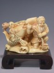 adb0810 Fine Genuine Mammoth Ivory Netsuke Man Draw Fish Boy