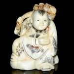 Hand Craft Carved OX Bone Netsuke Carving Man Figurine