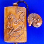 Hand Carved Japanese Boxwood Inro Netsuke Horse 3.5"