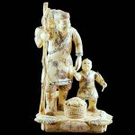 afc0061 Large Bone Netsuke Carving Farmer Fruit Boy 8-3/4"