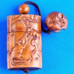 Japanese Carved Wood Boxwood Inro Mouse Netsuke Carving