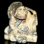 Hand Craft Carved OX Bone Netsuke Carving Man Figurine