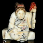 Hand Craft Carved OX Bone Netsuke Carving Lady Flower