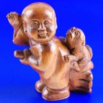 Handwork Carved Boxwood Wood Netsuke Carving Boy & Dog