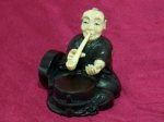 win4054 Ebony Wood Mammoth Ivory Netsuke worker Pipe