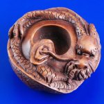 Japanese Carved Crafts Boxwood Wood Netsuke Carving Round Dragon #707