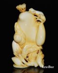 aeb0524 HAND CARVED HIPPO TUSK SNUFF BOTTLE SNAIL FRUIT