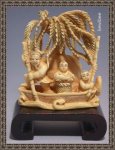 adb0775 Fine Genuine Mammoth Ivory Netsuke Man 2 Kid Boat