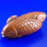 Hand Carved Boxwood Wood Netsuke Carving Siamesed Fish