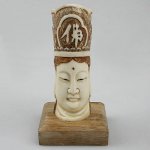 5" Wood Base OX Bone Carving Buddha Pencil Pen Holder