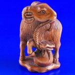 Handmade Carved Boxwood Wood Netsuke Carving Sheep Goat