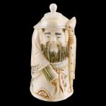 Hand Carved OX Bone Snuff bottle Carving Man Hold Fan