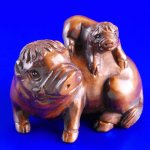 Handwork Carved Boxwood Wood Netsuke Carving Pig Baby