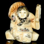 Hand Craft Carved OX Bone Netsuke Carving Man Figurine