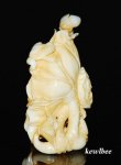aeb0514 HANDCRAFT HIPPO TUSK SNUFF BOTTLE FROG LOTUS