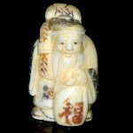 Carved OX Bone Japanese Netsuke Carving Human Figures