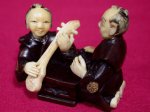 win4074 Ebony Wood Mammoth Ivory Netsuke A Couple
