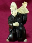 win4062 Ebony Wood Mammoth Ivory Netsuke Eunuch Hd Fan