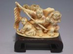 adb0808 Fine Genuine Mammoth Ivory Netsuke 3 Kid Play Firecracker