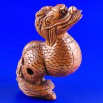 Handmade Carved Boxwood Wood Netsuke Carving Old Dragon