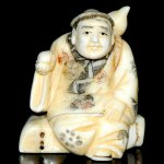 Hand Craft Carved OX Bone Netsuke Carving Man Figurine