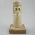 5" Wood OX Bone Carving Skull Figure Pencil Pen Holder