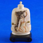 Carved OX Bone Snuff bottle Carving Beauty Lady Stand