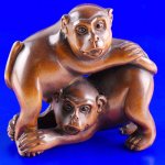 Hand Carved Boxwood Wood Netsuke Carving 2 Monkey Play