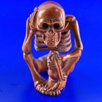 Hand Carved Boxwood Wood Netsuke Carving Skull Skeleton