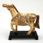 4.9" Carved OX Bone War Horse Carving Statue Sculpture