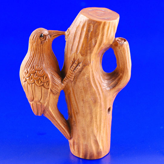 Hand Carved Boxwood Wood Netsuke Carving Bird Peck Wood - Click Image to Close