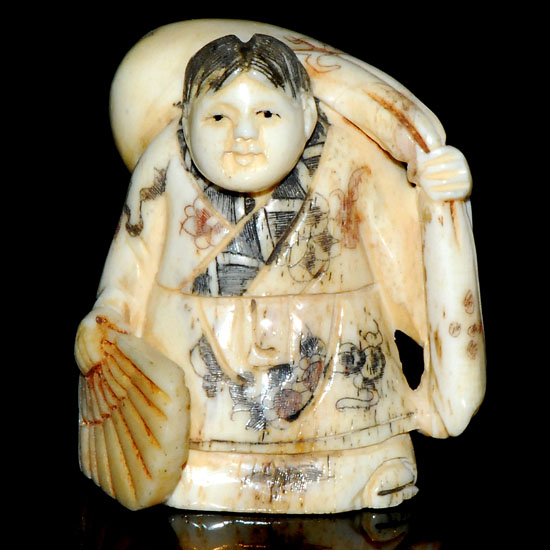 Hand Craft Carved OX Bone Netsuke Carving Man Figurine - Click Image to Close
