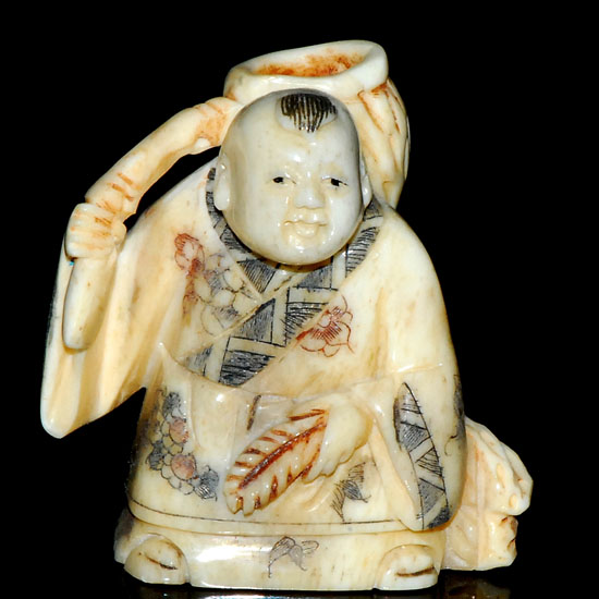 Hand Craft Carved OX Bone Netsuke Carving Man Figurine - Click Image to Close