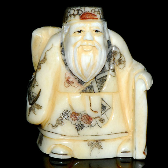 Hand Craft Carved OX Bone Netsuke Carving Man Figurine - Click Image to Close