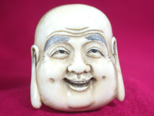 adb0564 Fine Genuine Mammoth Ivory Netsuke Buddha Mask - Click Image to Close